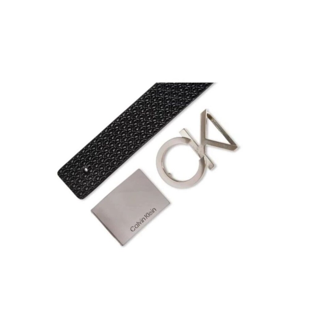 CALVIN KLEIN 4-in-1 Reversible Belt Set 38 40 Black Brown 2 Buckles Logo Plaque